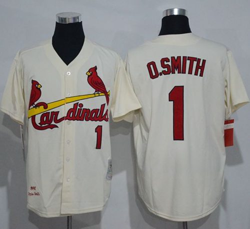Mitchell And Ness Cardinals #1 Ozzie Smith Cream Throwback Stitched Jersey
