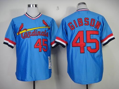 Mitchell And Ness Cardinals #45 Bob Gibson Blue Throwback Stitched Jersey