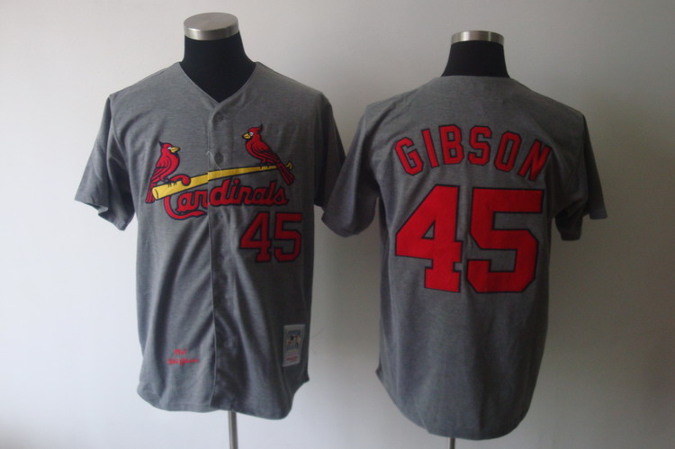 Mitchell And Ness 1967 Cardinals #45 Bob Gibson Grey Stitched Throwback Jersey
