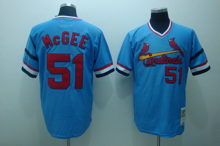 Mitchell And Ness Cardinals #51 Willie McGee Stitched Blue Throwback Jersey