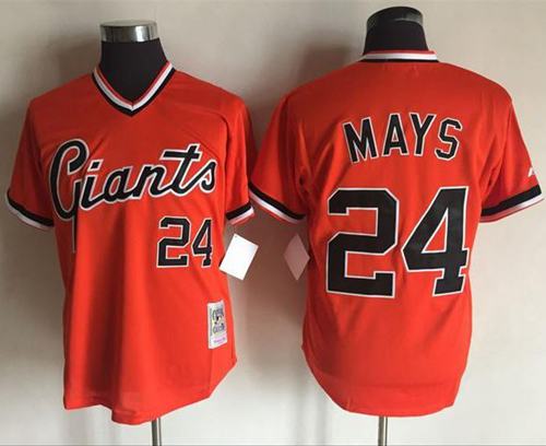 Mitchell And Ness Giants #24 Willie Mays Orange Throwback Stitched Jerseys