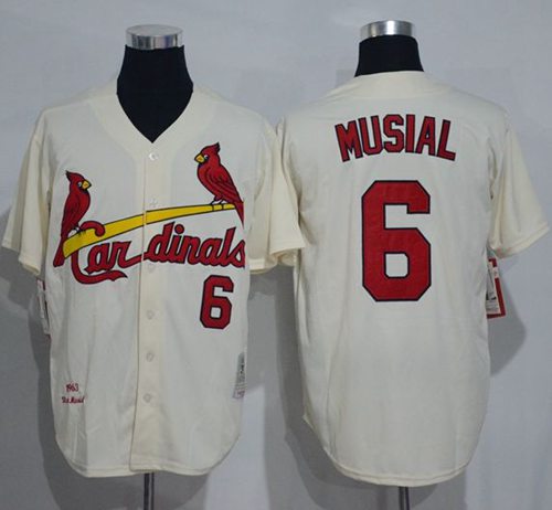 Mitchell And Ness 1963 Cardinals #6 Stan Musial Cream Throwback Stitched Jersey