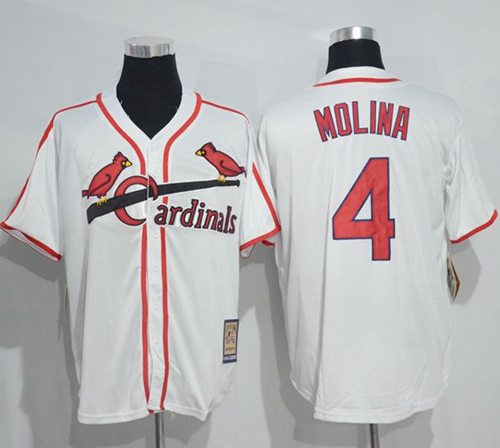 Mitchell And Ness Cardinals #4 Yadier Molina White Throwback Stitched Jersey