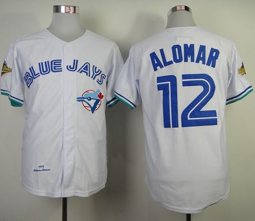 Mitchell And Ness 1993 Blue Jays #12 Roberto Alomar White Throwback Stitched Jersey