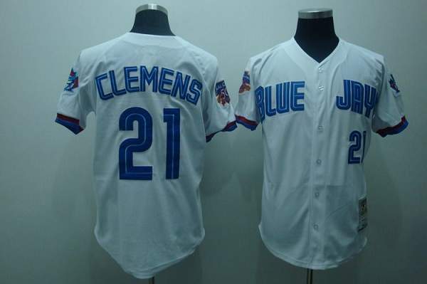 Mitchell And Ness Blue Jays #21 Roger Clemens Stitched White Jersey