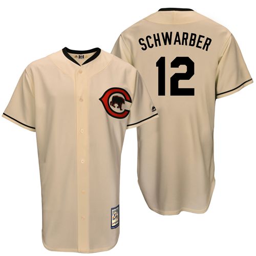 Mitchell And Ness Cubs #12 Kyle Schwarber Cream Throwback Stitched Jersey