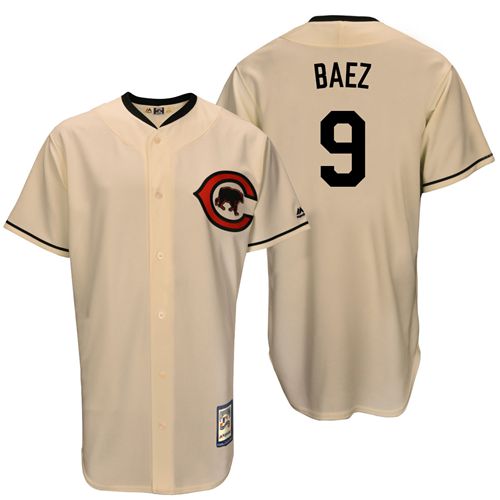 Mitchell And Ness Cubs #9 Javier Baez Cream Throwback Stitched Jersey