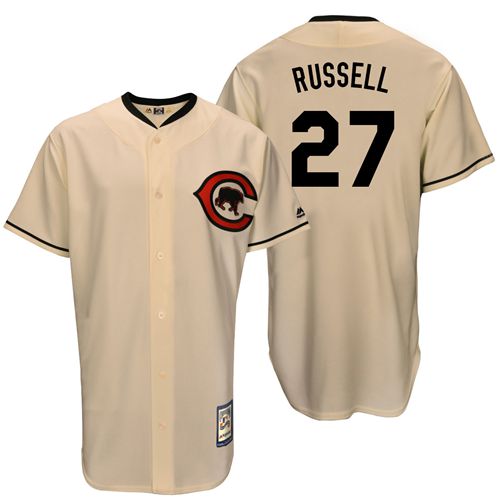 Mitchell And Ness Cubs #27 Addison Russell Cream Throwback Stitched Jersey