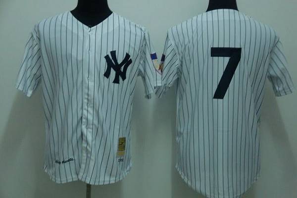 Mitchelland Ness Yankees #7 Mickey Mantle Stitched White Throwback Jersey