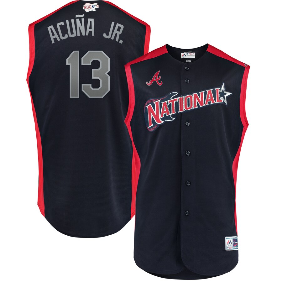 National League #13 Ronald Acuña Jr. Navy 2019 All-Star Game Workout Stitched Jersey