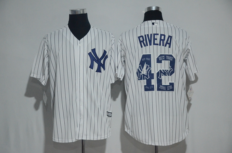 New York Yankees #42 Mariano Rivera White Team Logo Print Cool Base Stitched Jersey