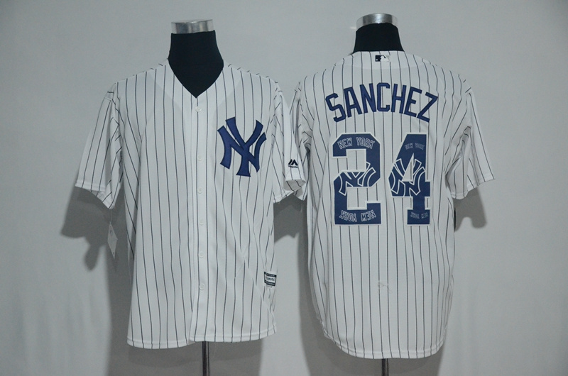 New York Yankees #24 Gary Sanchez White Team Logo Print Cool Base Stitched Jersey