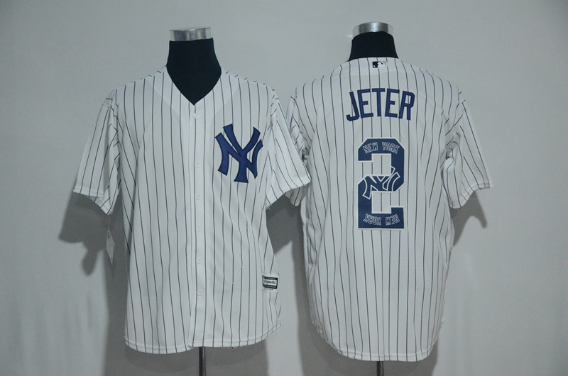 New York Yankees #2 Derek Jeter White Team Logo Print Cool Base Stitched Jersey