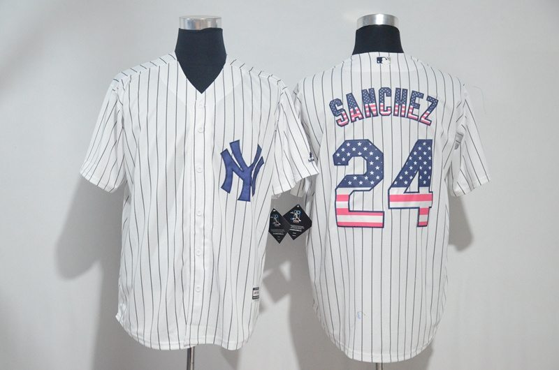 New York Yankees #24 Gary Sanchez White US Flag New Cool Base Stitched Jersey