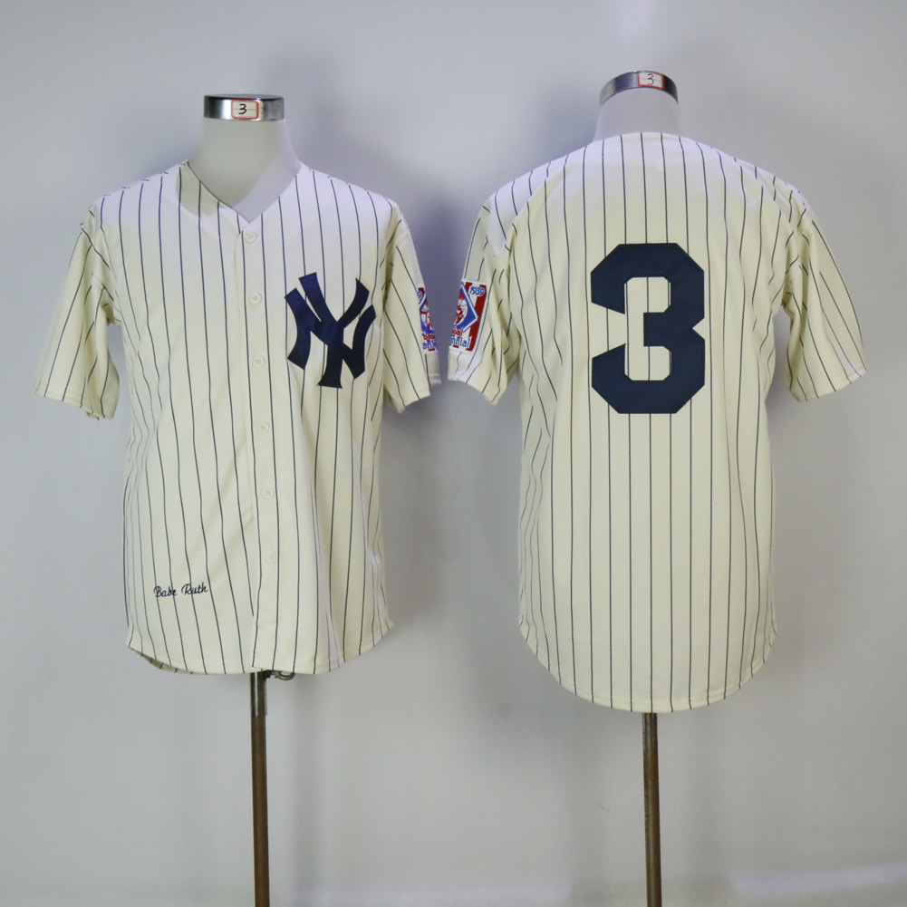 New York Yankees #3 Babe Ruth Cream Mitchell Ness Stitched Jersey