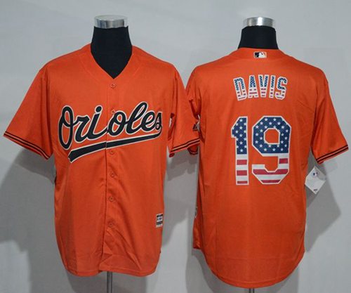 Orioles #19 Chris Davis Orange USA Flag Fashion Stitched Jersey