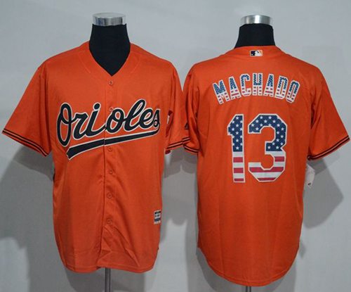 Orioles #13 Manny Machado Orange USA Flag Fashion Stitched Jersey