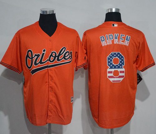 Orioles #8 Cal Ripken Orange USA Flag Fashion Stitched Jersey