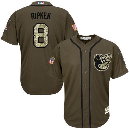 Orioles #8 Cal Ripken Green Salute To Service Stitched Jersey