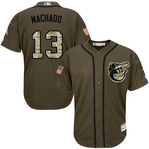 Orioles #13 Manny Machado Green Salute To Service Stitched Jersey
