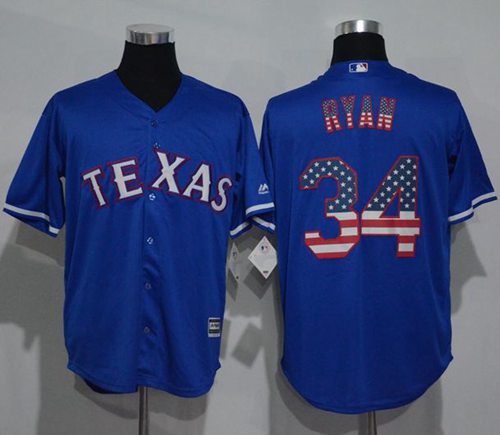 Rangers #34 Nolan Ryan Blue USA Flag Fashion Stitched Jersey