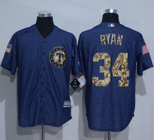Rangers #34 Nolan Ryan Denim Blue Salute To Service Stitched Jersey