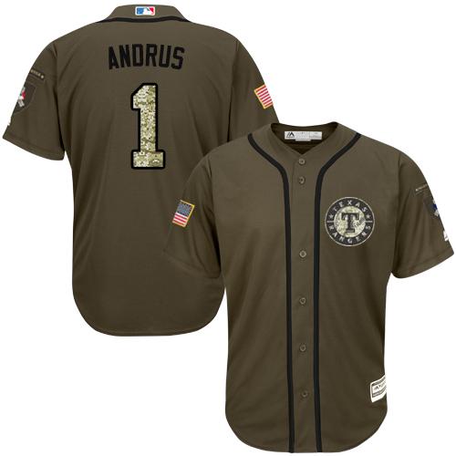 Rangers #1 Elvis Andrus Green Salute To Service Stitched Jersey