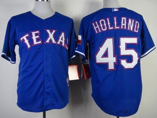 Rangers #45 Derek Holland Stitched Blue Cool Base Jersey
