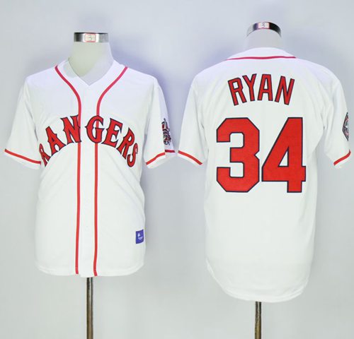 Rangers #34 Nolan Ryan White Cooperstown Stitched Jersey