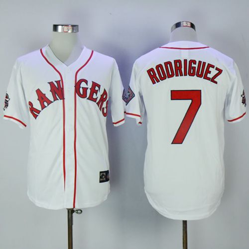 Rangers #7 Ivan Rodriguez White Throwback Stitched Jersey