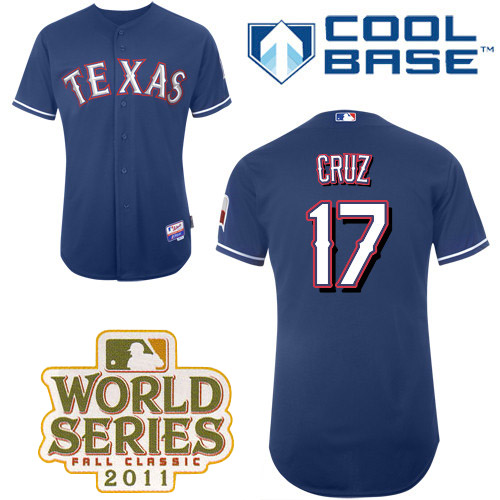 Rangers #17 Nelson Cruz Blue Cool Base 2011 World Series Patch Stitched Jersey