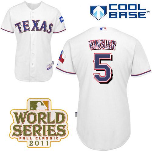 Rangers #5 Ian Kinsler White Cool Base 2011 World Series Patch Stitched Jersey