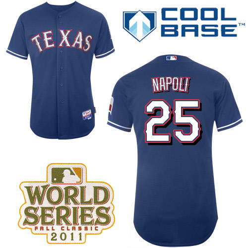 Rangers #25 Mike Napoli Blue Cool Base 2011 World Series Patch Stitched Jersey