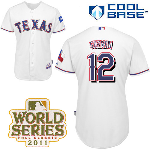 Rangers #12 Cristian Guzman White Cool Base 2011 World Series Patch Stitched Jersey