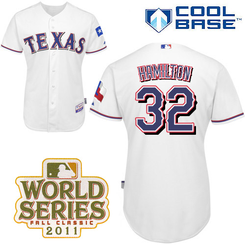 Rangers #32 Josh Hamilton White Cool Base 2011 World Series Patch Stitched Jersey