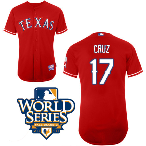 Rangers #17 Nelson Cruz Red Cool Base W 2010 World Series Patch Stitched Jerseys