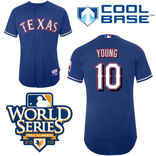 Rangers #10 Michael Young Blue Cool Base W 2010 World Series Patch Stitched Jersey