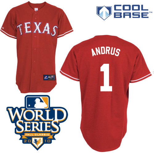 Rangers #1 Elvis Andrus Red Cool Base W 2010 World Series Patch Stitched Jersey