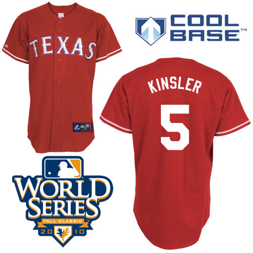 Rangers #5 Lan Kinsler Red Cool Base W 2010 World Series Patch Stitched Jersey