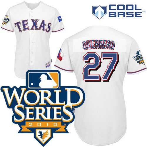 Rangers #27 Vladimir Guerrero White Cool Base W 2010 World Series Patch Stitched Jersey