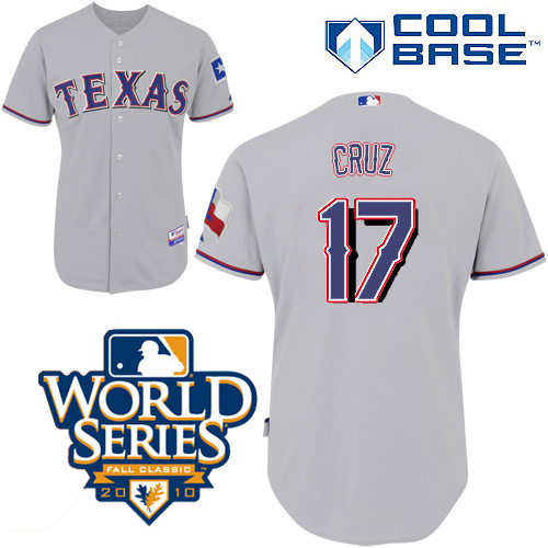 Rangers #17 Nelson Cruz Grey Cool Base W 2010 World Series Patch Stitched Jerseys