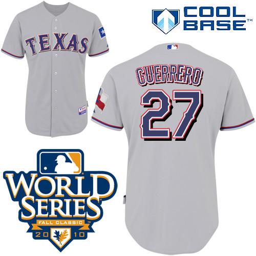Rangers #27 Vladimir Guerrero Grey Cool Base W 2010 World Series Patch Stitched Jersey