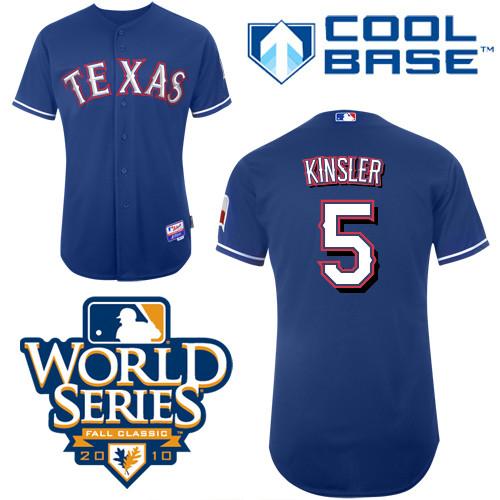 Rangers #5 Lan Kinsler Blue Cool Base W 2010 World Series Patch Stitched Jersey