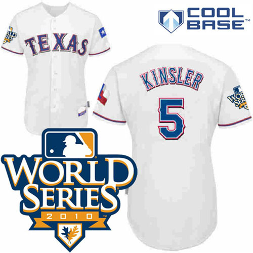 Rangers #5 Lan Kinsler White Cool Base W 2010 World Series Patch Stitched Jersey