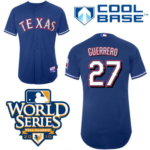 Rangers #27 Vladimir Guerrero Blue Cool Base W 2010 World Series Patch Stitched Jersey