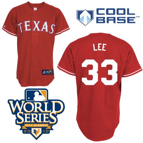 Rangers #33 Cliff Lee Red Cool Base W 2010 World Series Patch Stitched Jersey