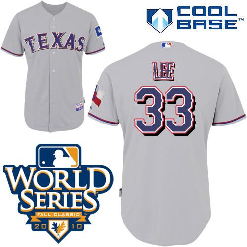Rangers #33 Cliff Lee Grey Cool Base W 2010 World Series Patch Stitched Jersey