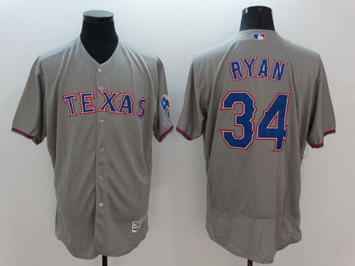 Rangers #34 Nolan Ryan Grey Flexbase Authentic Collection Stitched Jersey