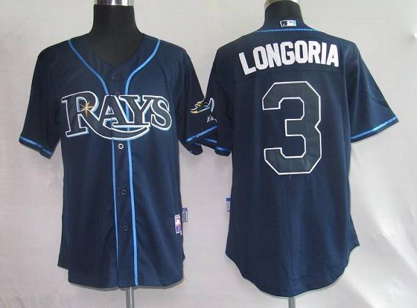 Rays #3 Evan Longoria Gark Blue Stitched Jersey