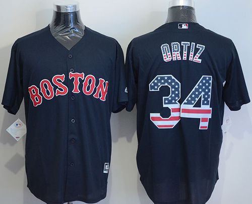 Red Sox #34 David Ortiz Navy Blue USA Flag Fashion Stitched Jersey